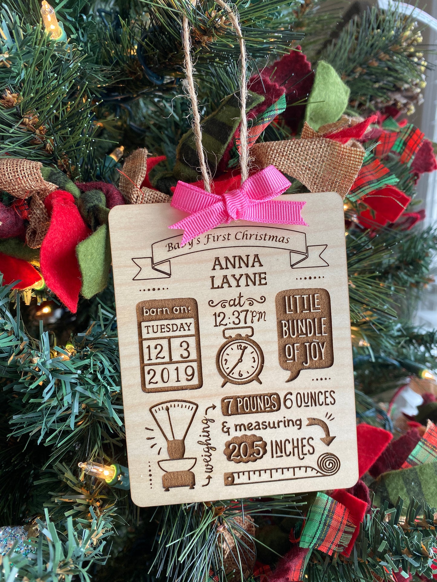 Baby Stats Laser Engraved Ornament