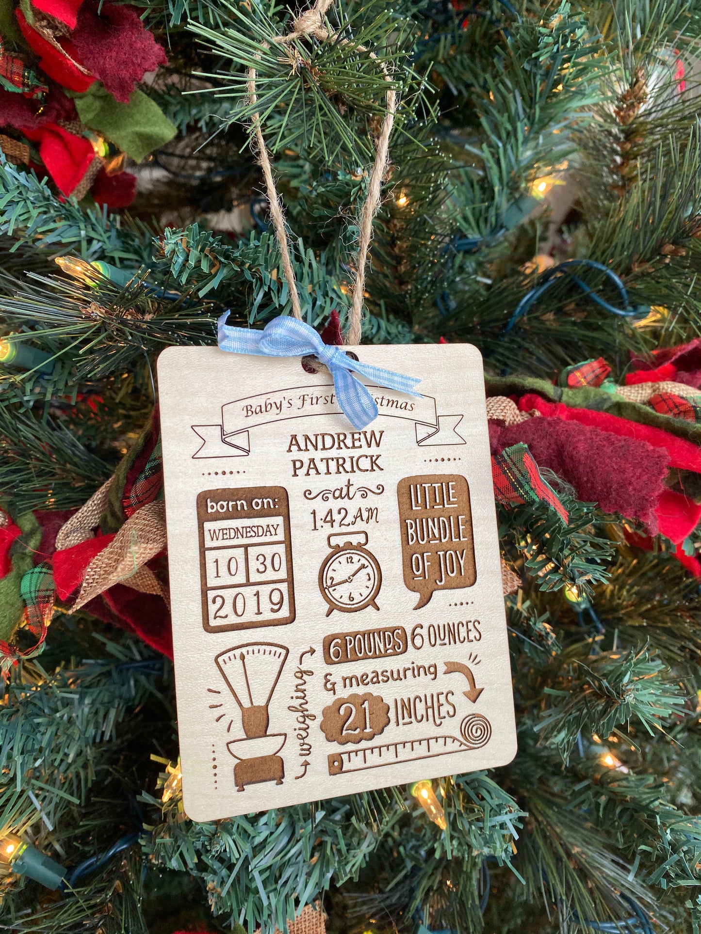 Baby Stats Laser Engraved Ornament